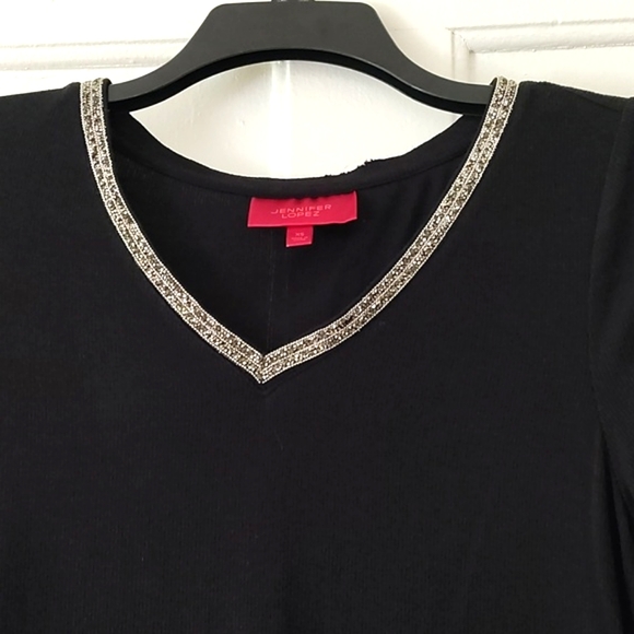 JENNIFER LOPEZ BLACK SHORT SLEEVE SWEATER RHINESTONE COLLAR NECKLINE-SIZE XS - Picture 8 of 9